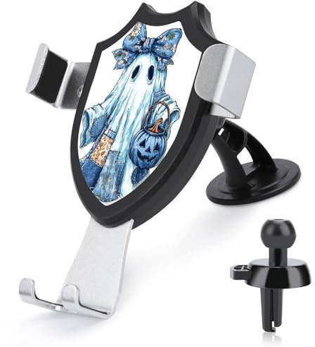 Jubonexis Support de téléphone de voiture bleu denim fantôme citrouille seau arc support triangle clip base grille d'aération téléphone portable voiture accessoires automobiles pour smartphones