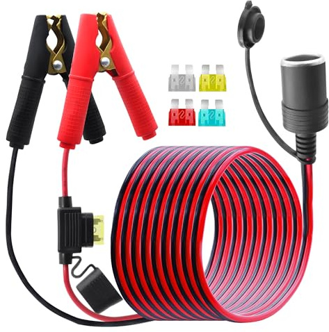 LANMINGLEL Batterie Alligator Clip zu Zigarettenanzünder Kabel mit 20A Sicherung, 14AWG 12V-24V Zigarettenanzünder auf Batterie Krokodilklemmen Kabel, für Auto,Wohnmobil (3M)