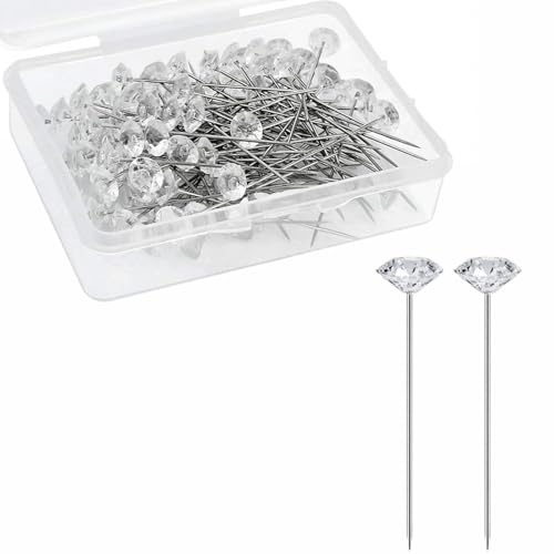 Anstecknadeln, 100 Stück, 8 mm x 54 mm, glitzernde Diamant-Blumennadeln, Strass, Boutonniere, gerade Nadeln zum Nähen, für Hochzeitssträuße, Schmuckherstellung, Blumendekorationen, Bastelarbeiten
