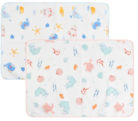 2 Stücke Baby Wickelauflage, Wickelunterlage Wasserdicht, Baby Changing Mat, 50x70cm Baumwolle, Rosa Blau Delfinmuster, Tragbare Wickelunterlage