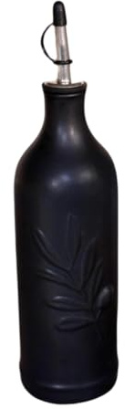 DimyFew Olive Huile Distributeur Bouteille Céramique Verseur Embossé Récipient 500ml avec Entonnoir Convient à La Cuisine Fête Café, Noir Non Automatique