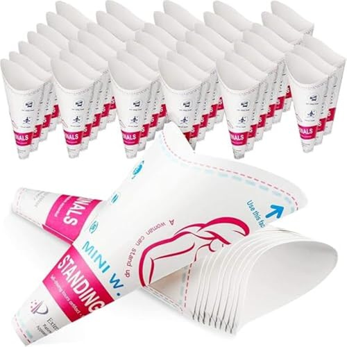 Conos para pipi mujer desechables, embudo para pipi mujer, mujer orinal Pipi de pie, urinario femenino portátil de papel, apto para mujeres embarazadas, pacientes, campamento, 48 piezas