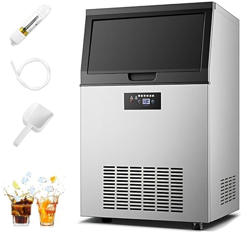 CIELOBLOEN Machine à glaçons Commerciale, 100 kg/Jour, 78 glaçons/lot, Machine à glaçons Autonome encastrable, Acier Inoxydable, autonettoyante, Double Utilisation : Eau en Bouteille