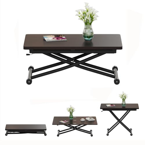 JEFFORDOUTLET Mesa Elevable y Extensible, Mesa de Centro Funcional para Comedor de Espacio Pequeño, Sala de Estar, Cocina, Sala de Estudio, Negro