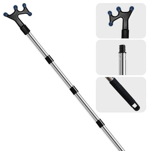 Boat Hook with 3-12Ft Adjustable Extension Pole, Push Pole for Boat, Stainless Steel Boat Accessories with Protective Rubber, Threaded End Poles Splicing Rod Kit for Docking, Push-Pull and Boating