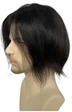 Kurze Perücke für Männer Echthaar-Ersatzsysteme, Toupet for Männer, Herren-Haarteil, Mono-Spitzenoberteil mit PU, ca. 22,9 cm Abdeckung Kahler Stellen(1B Color)