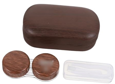 Abaodam Contenedor de Lentes de Contacto a Prueba de Fugas Caja Portátil, Pinzas y Espejo para Cuidado de Ojos en Viaje Marrón Oscuro