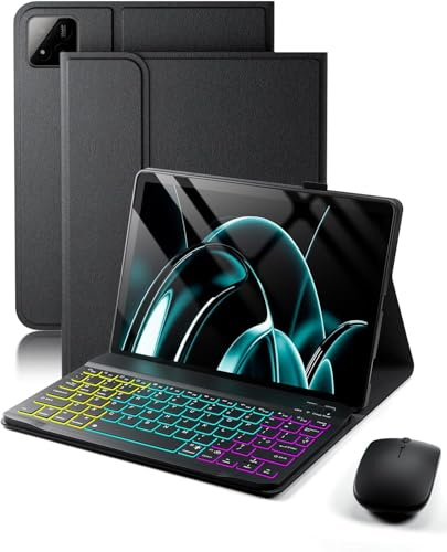 Para Xiaomi Pad 7 / Pad 7 Pro (2024) / Xiaomi Pad 8 / Pad 8 Pro (2025) 11.2 Pulgadas funda con Teclado inalámbrico Bluetooth retroiluminado (teclado QWERTY, distribución española) y ratón , Negro