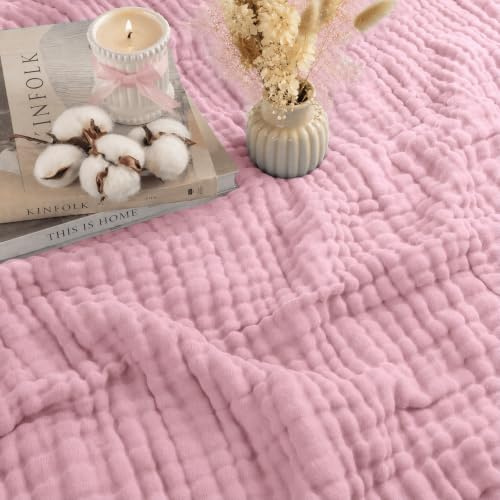 Yunlaishaocer Musselin Decke 150 x 200cm,100% Baumwolle,6-Lagige Weiche Sommerdecke,Atmungsaktive Musselin Decke Erwachsene,Dünne Kuscheldecke für Bett & Sofa,Tagesdecke Couch Überwurf (Rosa)