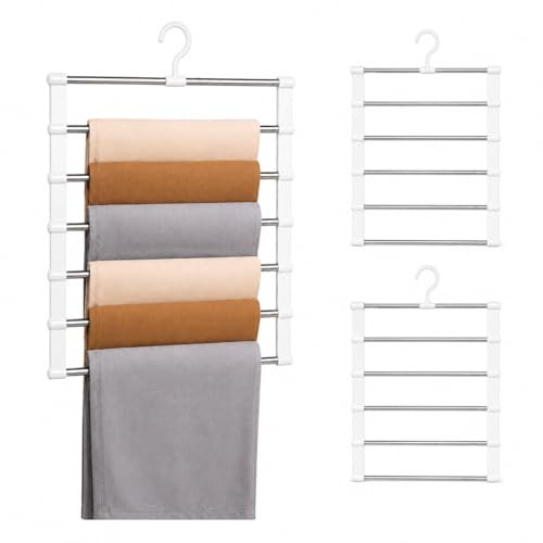 Zenzemwa Kleiderbügel Hosen – 3er Set Hosenbügel Platzsparend, Klappbare Kleiderbügel für Hosen aus Metall, Mehrstöckig für Jeans, Schals & Krawatten, Schrank-Organizer, Robust & Langlebig