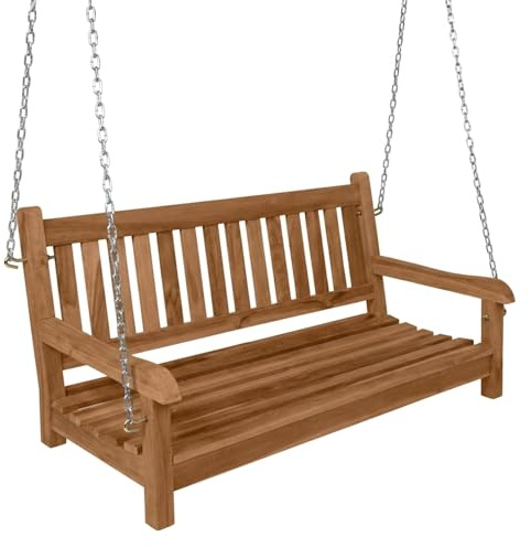 SAM Premium Hollywoodschaukel 2-Sitzer Susana 120 cm Teakholz lackiert | massiv, hängende Holzschaukel & Gartenschaukel, Schaukelbank wetterfest für Garten, Terrasse, Balkon, Unikat