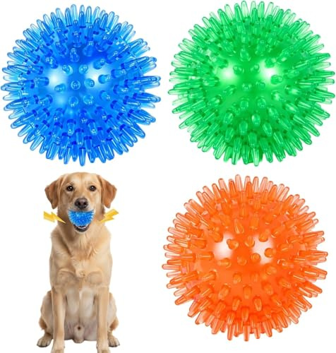 KYEDGC Spiky Dog Ball, Squeaky Dog Ball, 3 Pack Interactive Dog Toys for Small and Medium Dogs, Bouncy and Floatable for Fetch Games, Dental Care and Teething Relief, 6.5 cm in Blue, Green, Orange