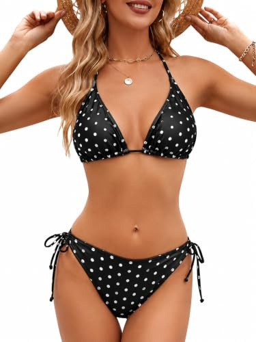 Leopard Print Halter Neck Triangle Bikini Set for Women - Two-Piece Swimsuit with Adjustable Side Ties, Removable Padding & Soft Stretch Fabric for Beach, Pool and Summer