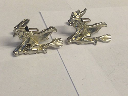 Witch On Broom 3.4cm X 2.6cm TG307 Pair of Cufflinks Made From Fine English Modern Pewter POSTED BY US GIFTS FOR ALL 2016 FROM DERBYSHIRE UK