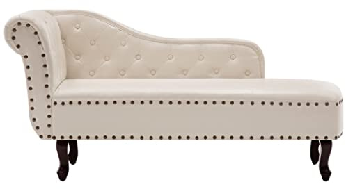 vidaXL Chaise Lounge - Sedia reclinabile in pelle sintetica, colore: bianco panna