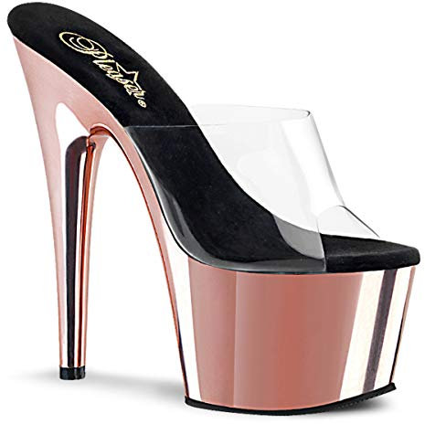 Pleaser Adore-701 sexiga högklackade Poledance Gogo sandaletter transparent guld krom 35-42, - rosguld - 44 EU