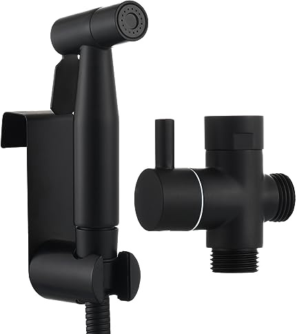 Tecmolog Douchette WC Acier Inoxydable Kit Douchette Toilette, Noir Pulvérisation Douchette à Main avec Tuyau, Support, WS024CF