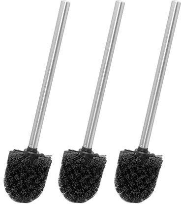 Novel Solutions Innoteck Essentials 3-Pack Toilet Brush with Black Head. Individually Changeable Brush with Strong Dense Bristles and Stainless Steel Handles, One Size