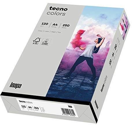 inapa färgat skrivarpapper, färgglatt papper tecno färger: 120 g/m², A4, 250 ark, grå