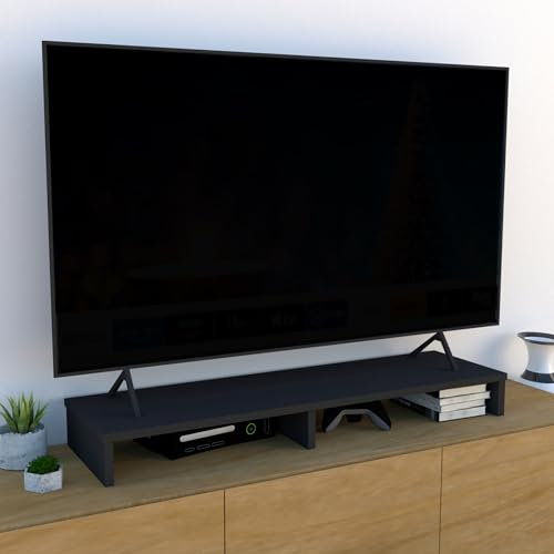 Henor TV-Ständer aus FSC® Holz, TV-Bildschirmerhöhung, 115 x 35 x 12 cm, Tragkraft 90 kg, Graphit