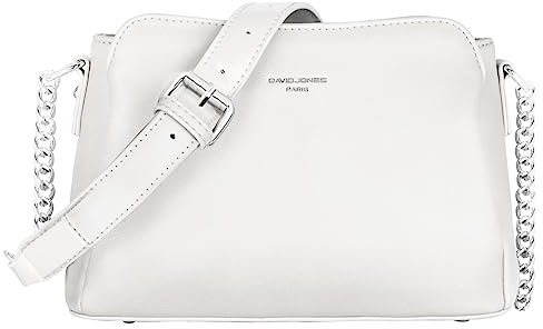David Jones - Damen Kleine Umhängetasche - Frau Schultertasche PU Leder - Kette Handtasche Crossbody Bag Viele Fächern Taschen Abendtasche Handy Clutch Pochette Elegante Kettentasche - Weiß