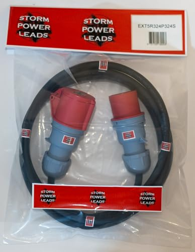 STORM POWER LEADS 3 PHASE 32AMP 415VOLT H07 EXTENSION LEADS 4 PIN HOOK UP LEAD HEAVY DUTY (15M)… (5M)
