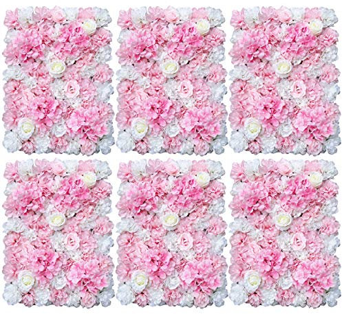 Sallurmose 6/12 Stück Kunstblumen-Wandpaneele, romantische rosa Blumenpaneele, schöner Blumenhintergrund, Wandhintergrund, 60 x 40 cm
