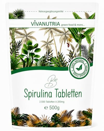 VivaNutria Bio Spirulina Presslinge 500g | aus kontrolliert biologischem Anbau I 2500 Bio Spirulina Tabletten ohne Zusätze - rein & natürlich I schonend verarbeitet | Rohkostqualität | vegan