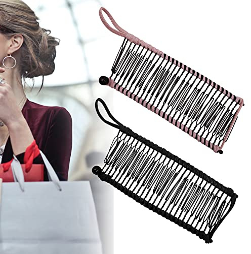 2 Piezas Vintage Antideslizante 30 Dientes Plátano Pinzas para el Cabello Accesorios Elásticos Peine Clips para Cabello Grueso Ondulado Enredado Natural Rizado (Negro y Rosa)