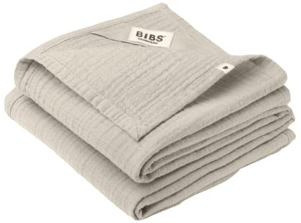 BIBS Muslin Cloth Mulltücher 2-pack, weiches Spielzeug zur Beruhigung, Babynuckel, Schmusetuch. 100% Bio-Baumwolle, 70x70 cm, Sand