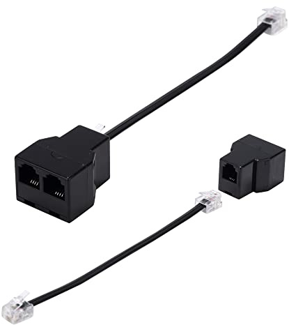 Ubramac Phone Line Splitter, Telephone Splitter,with RJ11 6P4C Plugs,Suitable for Telephone,Fax Machine,Biacke 2-Pack