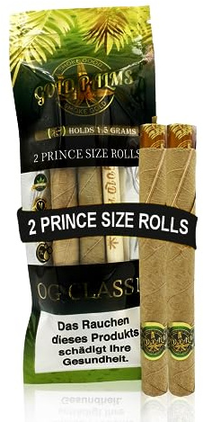 GOLD PALMS® 2er Prince Size Blunt Wraps | 100% Natural | Tabak Ersatz | Pre-Rolled cones | Blunt Paper | Vorgedrehte Papes | Cones Hülsen