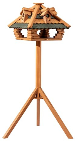 Toboli Vogelfutterhaus 115 cm mit Ständer, Vogelhaus aus Holz, wetterfestes Vogelfutterhäuschen mit Dreifuß, Futterhäuschen für Vögel