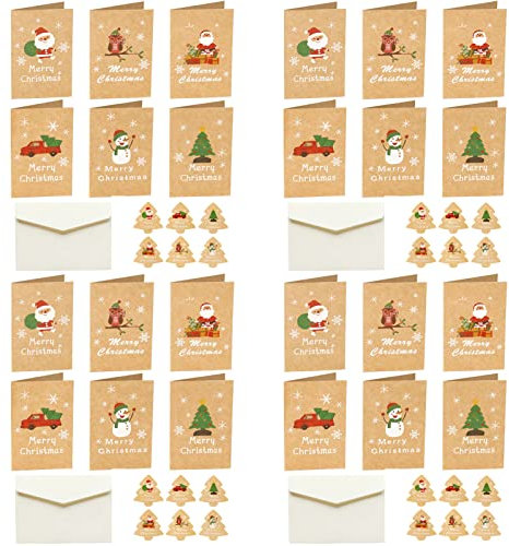 Giftik 24 Stück Festival-Grußkarten Umschläge und Aufkleber, kleine Osterkarten Bulk mit Cartoon-Aufkleber, Zubehör für Urlaub, Geburtstag, Weihnachten, Frühlings-Notizkarten (Weihnachten)