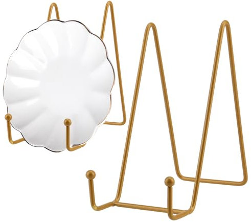 ZOENHOU 10 Pack 6 Inch Plate Easel Display Stand, 15cm Metal Plate Holder Picture Frame Stan, Gold Plate Stand for Display, Photo, Pictures, Tabletop Art