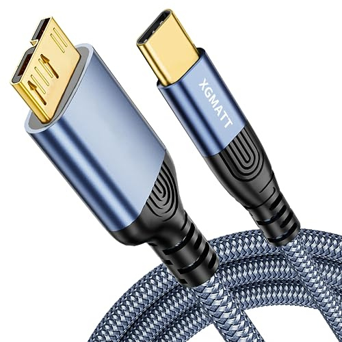 XGMATT USB Typ-C auf Micro-B 3.0 Kabel, 1 m, USB C Festplattenkabel, kompatibel mit externen Festplatten WD, Toshiba Canvio, Seagate Expansion, Samsung Galaxy S5, Blau