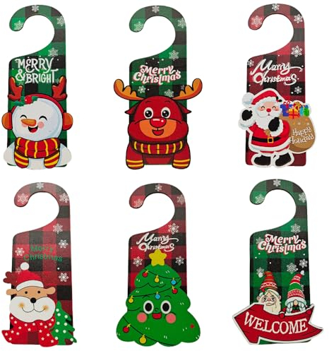 BOSOIRSOU 6 Stk Weihnachts-Türhänger-Dekorationen, 22,5 cm Weihnachtsmann-Türgriff-Ornament aus Holz für den Innenbereich, Türknauf-Aufhänger für Feiertage, Türknauf-Dekorationen