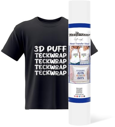 TECKWRAP 3D Puff Heat Transfer Vinyl White 10 x 5ft Puff Vinyl Heat Transfer White HTV Vinyl Iron On for DIY Clothing and Shirts