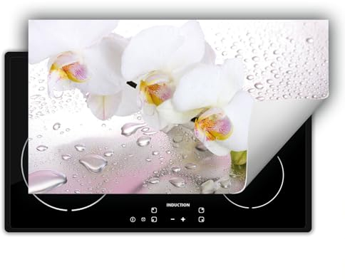 DarHaus Herdabdeckplatte Ceranfeld 90x52 cm, weiß - Orchidee