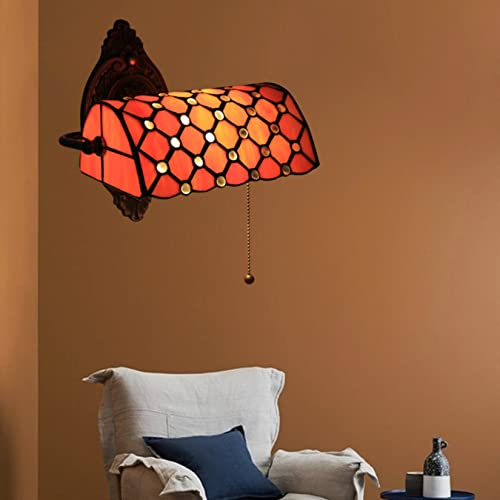 BOTOWI Tiffany Banker Wandleuchte Wandleuchter, Buntglas Banker Lampe Retro Leselampe Wandleuchte Mit Zugdrahtschalter Einstellbarer Lampenschirm, Hotelzimmer Nachttischlampe,Orange