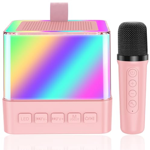 Karaoke Maschine mit 1 Drahtlosen Mikrofonen, Mikrofon Kinder Tragbare, Bluetooth Karaoke Elektronisches Spielzeug mit LED-Lichteffekten, Geschenke für Alter 3-18 Kinder, Jungen, Mädchen