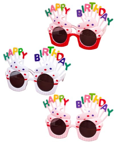 LEEQBCR 3 Stück Kindergeburtstag Partybrille, Kunststoffrahmen polarisierte Brille, Happy Birthday Jungen und Mädchen Mode Rave Party Dress Up Brillen