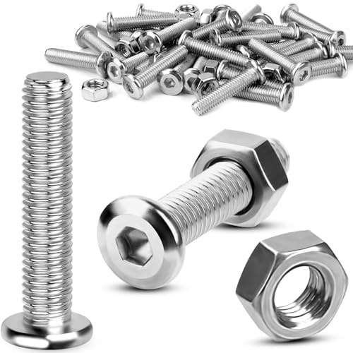 TXXATX Schrauben M6x50 Flachkopfschrauben 25 Sätze Innensechskantschrauben und Muttern Set Edelstahlschrauben M6 Vollgewinde Schrauben mit Muttern Linsenkopfschrauben für DIY-Projekte Möbelreparatur
