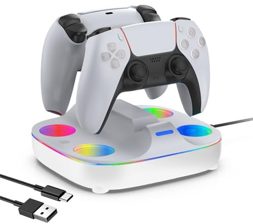 Chargeur Manette pour PS5,Station de Chargeur Tactile,avec Lumière LED,Chronométrée, Station de Charge de Jeu pour Playstation5 Multifonctionnelle à éclairage Librement Contrôlable