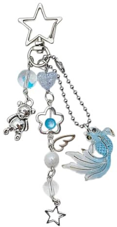 Xchon Handy-Charm, stilvoller hohler Stern und Quallen-Charm, Handykette, stabiler Kerchain-Anhänger, Perlen-Schlüsselanhänger, Zubehör für Damen, blau