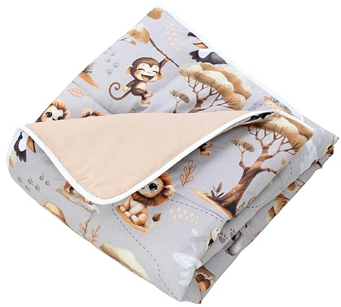 TupTam Baby Krabbeldecke 120x120 cm – Gepolstert, weich, Baumwolle, Farbe: Dschungeltiere Grau/Beige