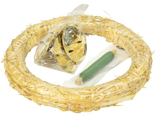 Adventskranz-DIY-Set - Inhalt: 1x Strohkranz 30 cm, 4X Kerzenhalter Gold glänzend 8 cm, 1x Wickeldraht grün 100g