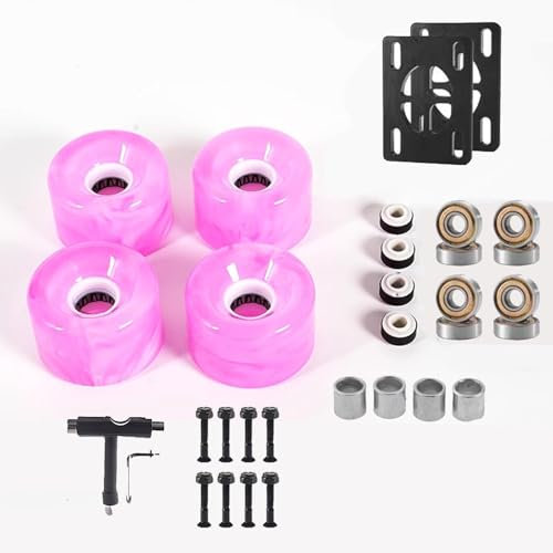 ANWEALTH 4er Pack Longboard Räder Cruiser Skateboard Räder 65 mm 78 A LED Leucht Skateboard Räder und Lager Set weiche PU Räder für Straße Innen und Außenbereich