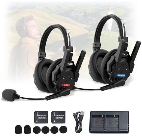 SYNCO XTALK XMax2 Intercom Headset Full-Duplex for Film & Teamwork (2PCS) | 500m/1640ft Range, AEC Noise Cancellation, 3.5mm Monitor, 24H Battery, Dual-Ear for Construction, Warehouse, Interviews