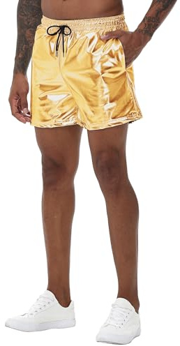 NewL Herren-Hose, goldfarben, metallisch, glänzend, Rave-Nachtclub, bequeme Sweathose, Disco, Tanz, Party, elastische Hose